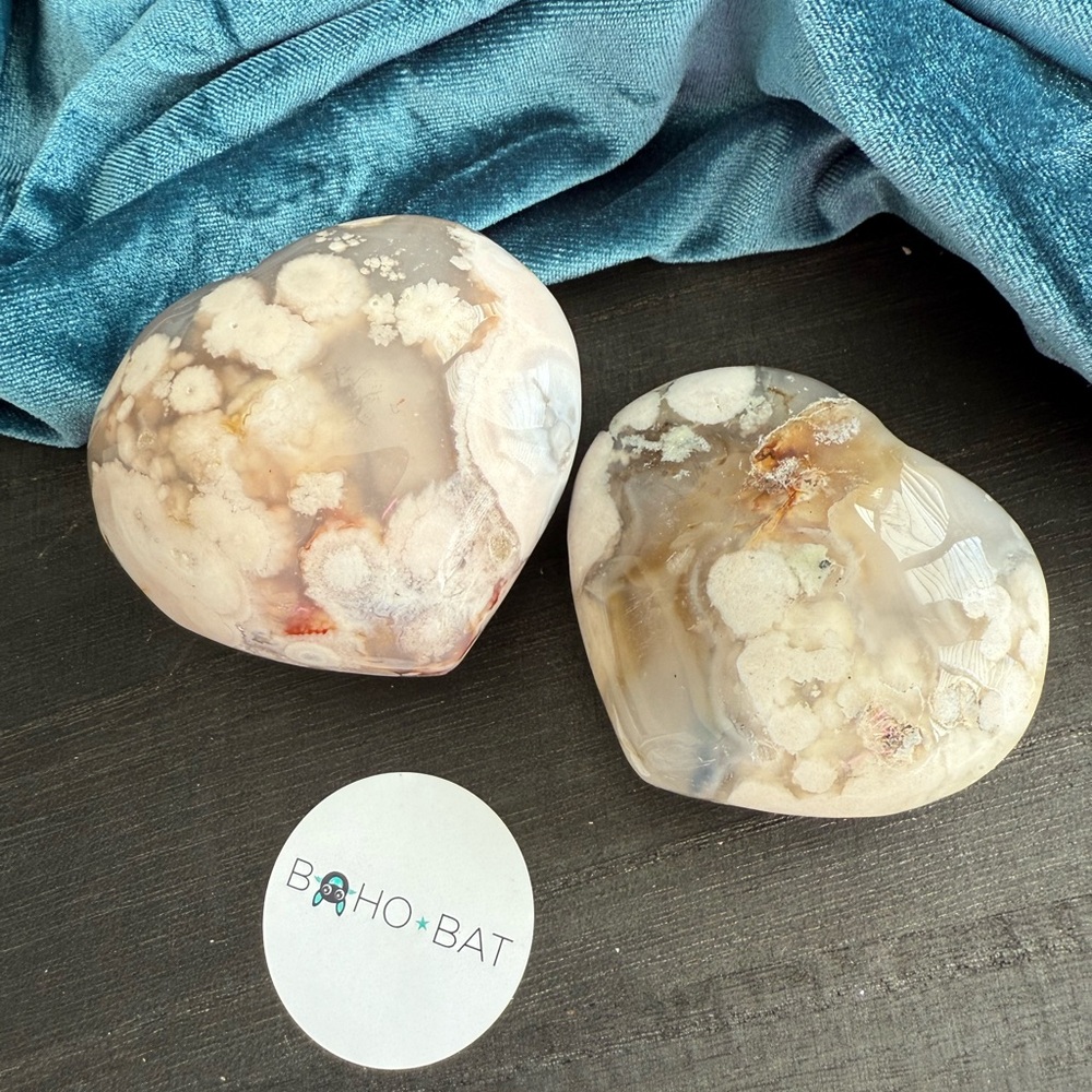 Pair of Flower Agate Hearts